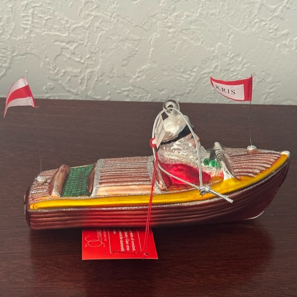 Mercury Glass Santa Speed Boat Christmas Tree Ornament Department 56 Handpainted - Picture 7 of 12